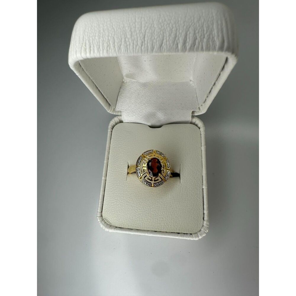 Vintage Natural Oval Garnet and Diamond on Sterling Silver w/ 14kt Gold Overlay